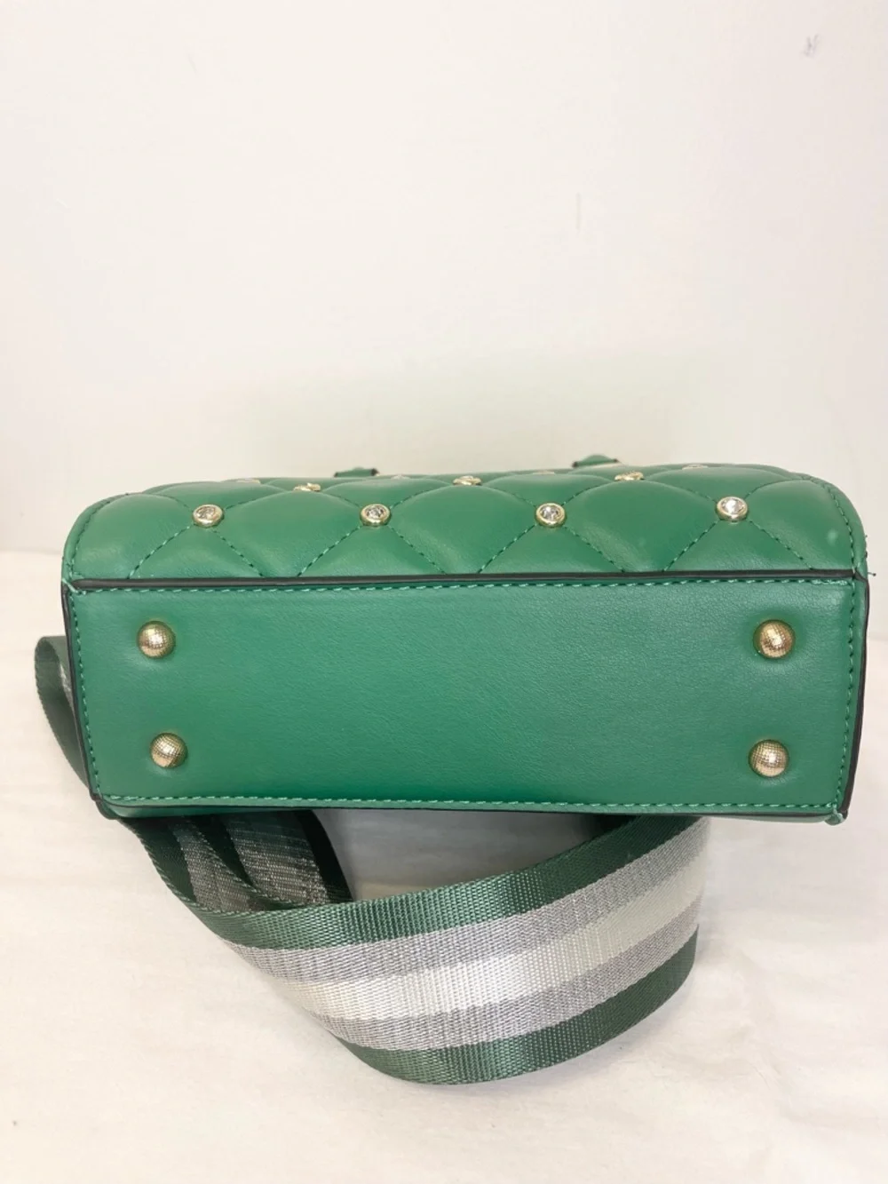 Kayla Ava Emerald Quilted Stud Satchel with Striped Crossbody Strap